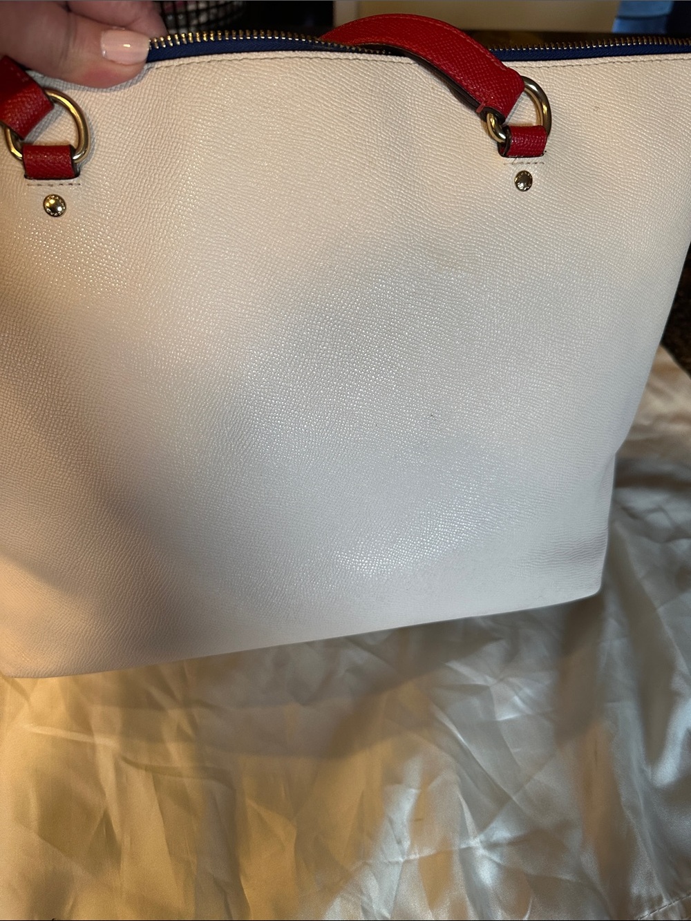 Coach Ivory Tote with Red Handles and Navy Trim - Picture 11 of 11